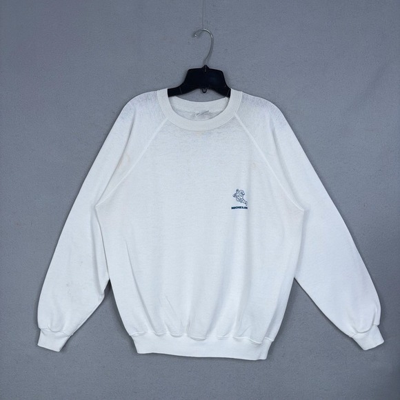 Vintage Michelin Sweatshirt Mens XL White Logo Graphic Raglan Sleeve 90s
